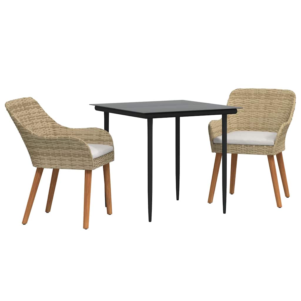 Set da Pranzo per Giardino con cuscino 3 pcs Beige polyrattan