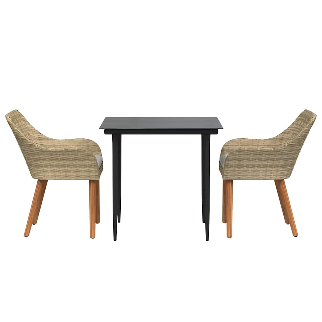 Set da Pranzo per Giardino con cuscino 3 pcs Beige polyrattan