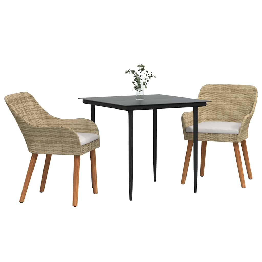 Set da Pranzo per Giardino con cuscino 3 pcs Beige polyrattan