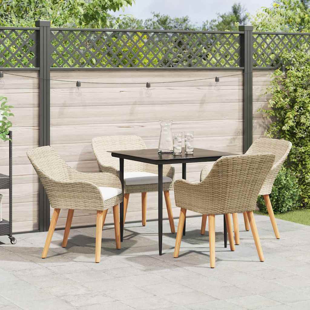 Set da Pranzo per Giardino con cuscino 5 pcs Beige polyrattan