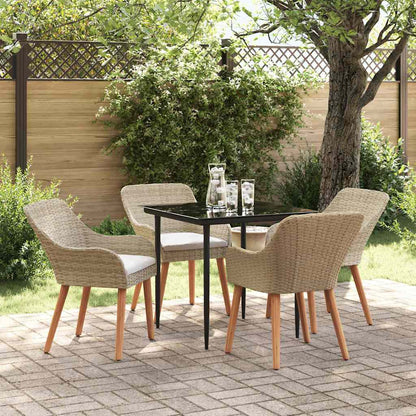 Set da Pranzo per Giardino con cuscino 5 pcs Beige polyrattan