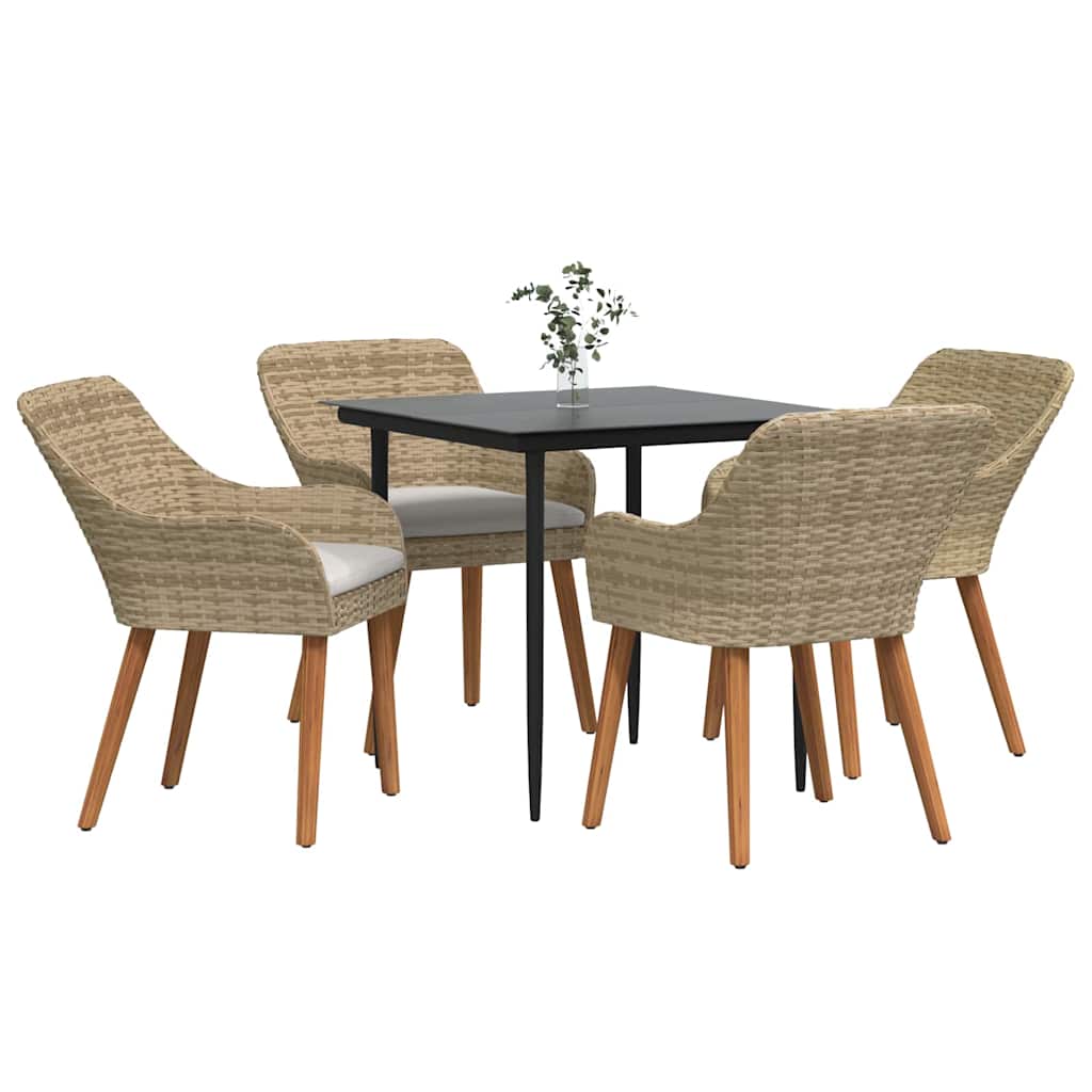 Set da Pranzo per Giardino con cuscino 5 pcs Beige polyrattan