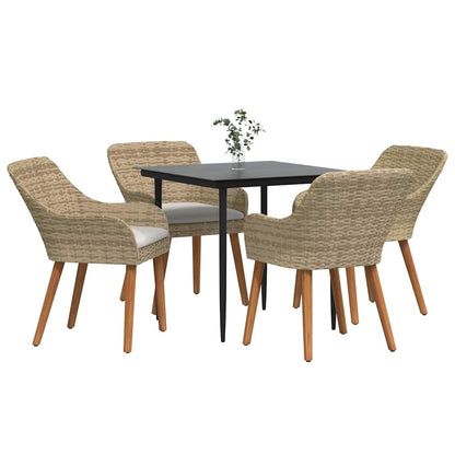 Set da Pranzo per Giardino con cuscino 5 pcs Beige polyrattan