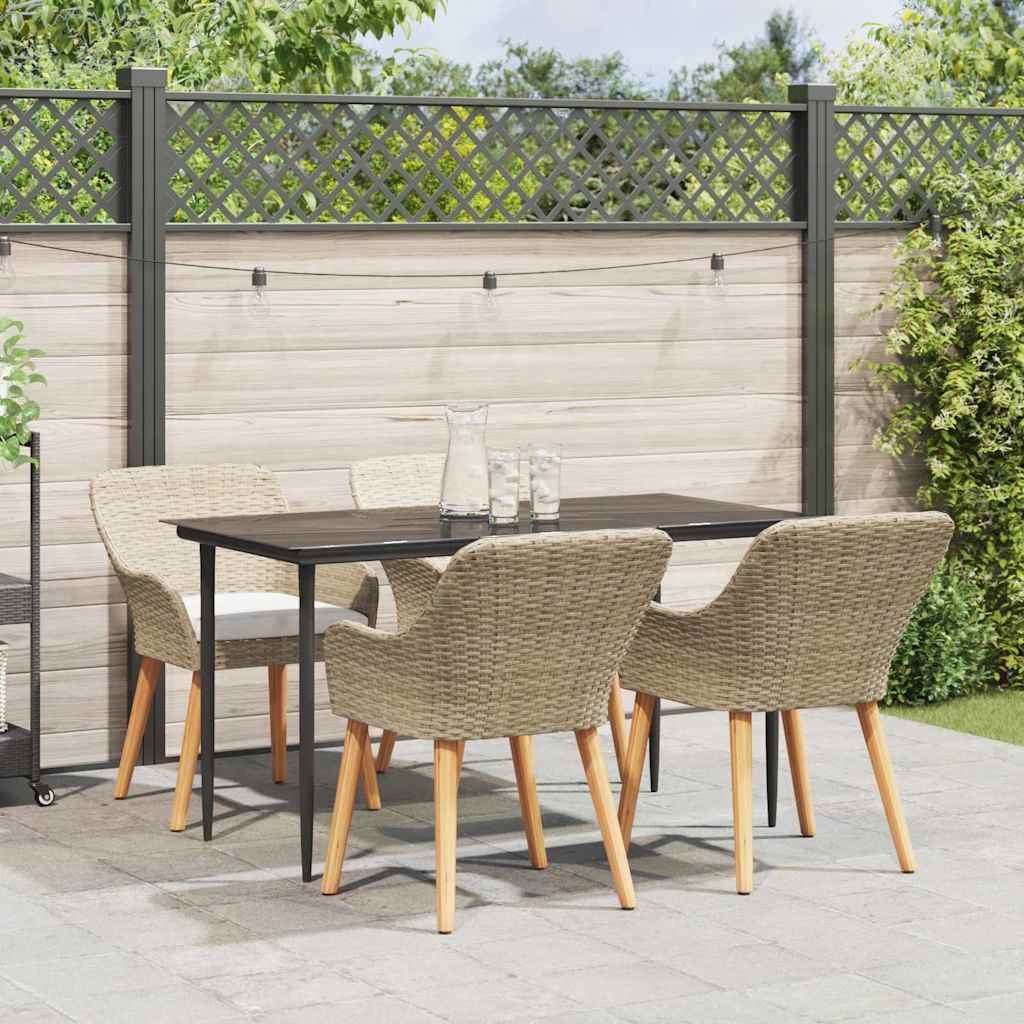 Set da Pranzo per Giardino con cuscino 5 pcs Beige polyrattan