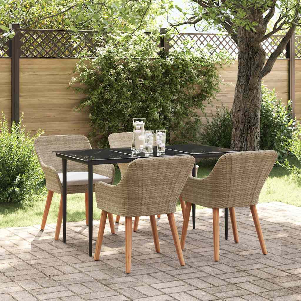 Set da Pranzo per Giardino con cuscino 5 pcs Beige polyrattan
