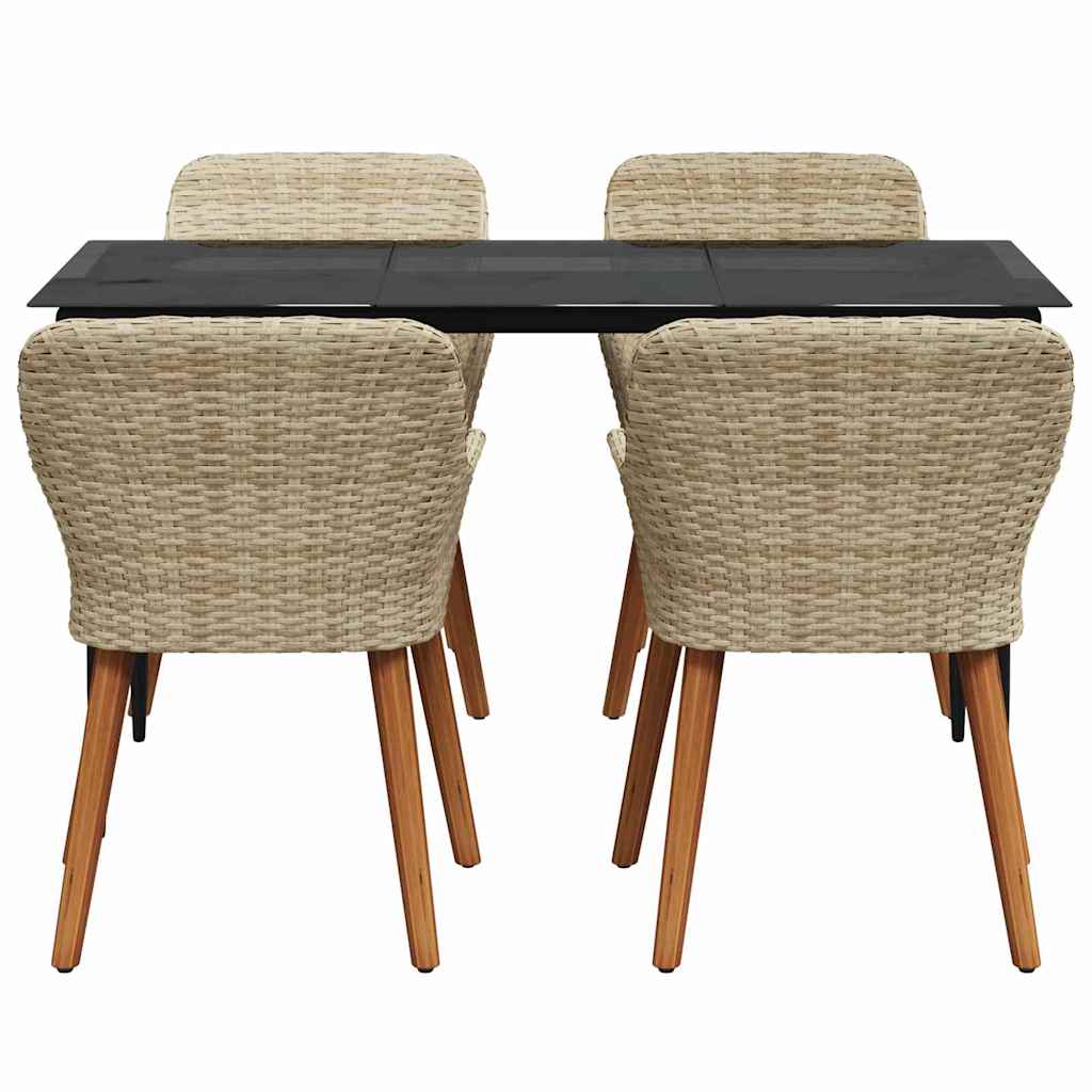 Set da Pranzo per Giardino con cuscino 5 pcs Beige polyrattan