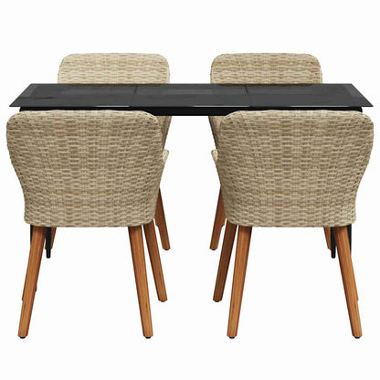 Set da Pranzo per Giardino con cuscino 5 pcs Beige polyrattan