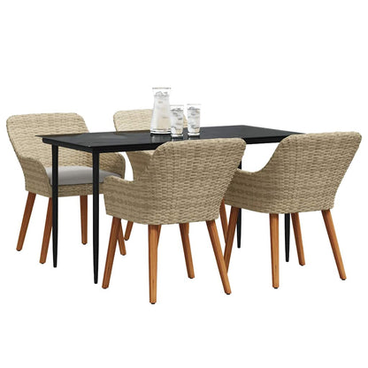 Set da Pranzo per Giardino con cuscino 5 pcs Beige polyrattan