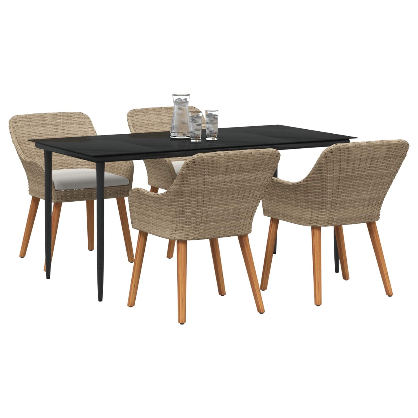 Set da Pranzo per Giardino con cuscino 5 pcs Beige polyrattan