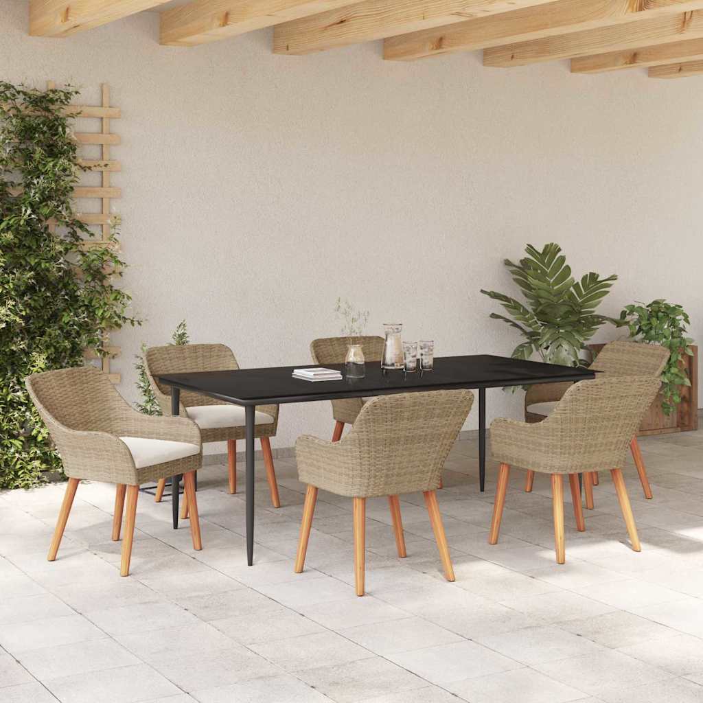 Set da Pranzo per Giardino con cuscino 7 pcs Beige polyrattan
