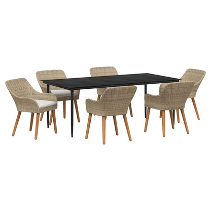 Set da Pranzo per Giardino con cuscino 7 pcs Beige polyrattan