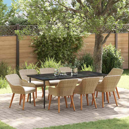 Set da Pranzo per Giardino con cuscino 9 pcs Beige polyrattan