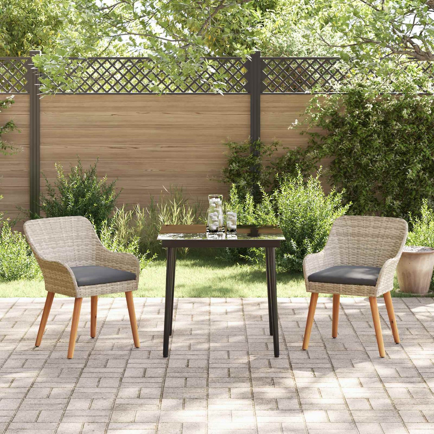 Set da Pranzo per Giardino 3 pcs Grigio chiaro polyrattan