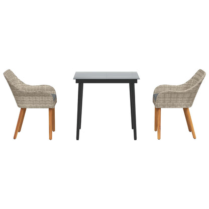 Set da Pranzo per Giardino 3 pcs Grigio chiaro polyrattan