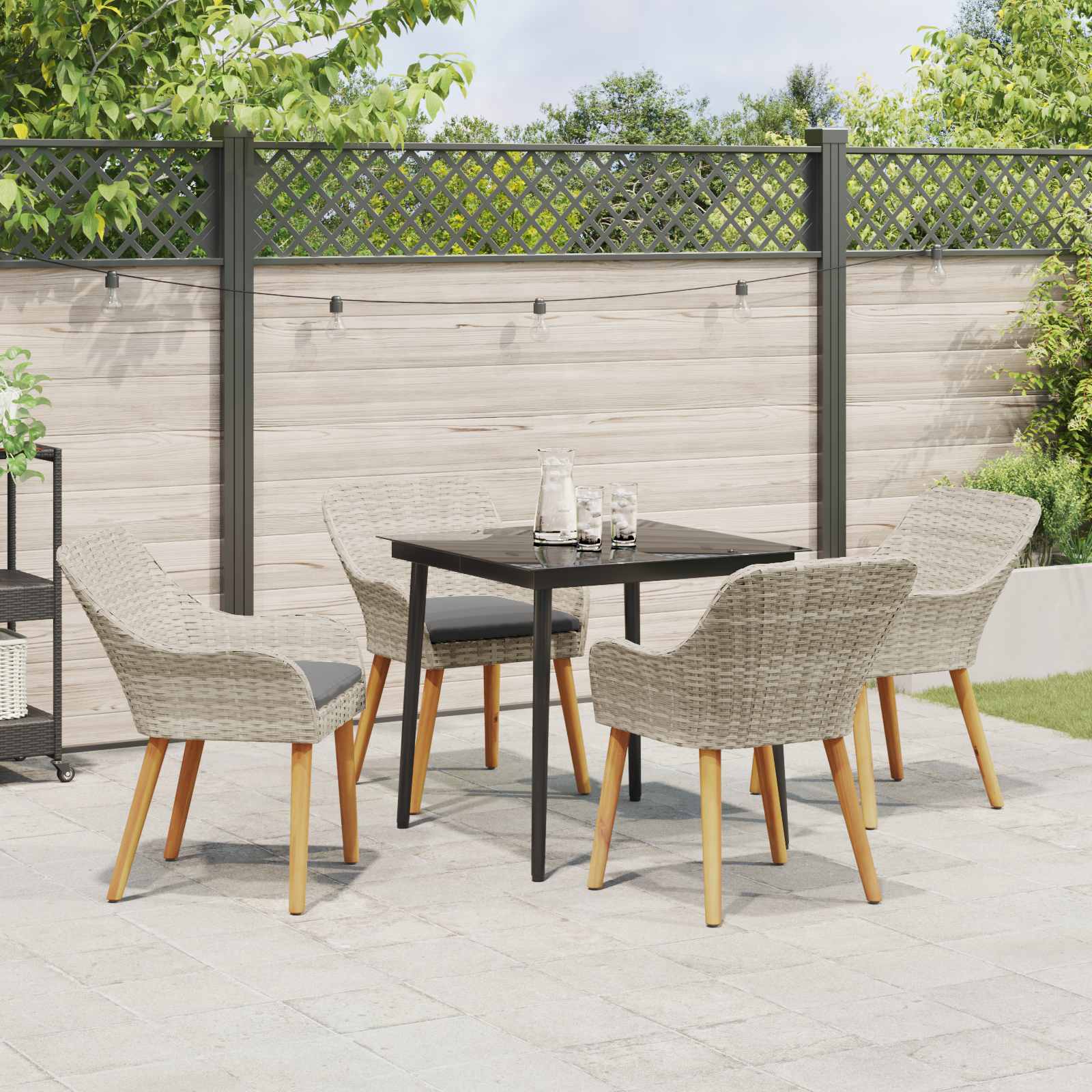 Set da Pranzo per Giardino 5 pcs Grigio chiaro polyrattan | homemem39