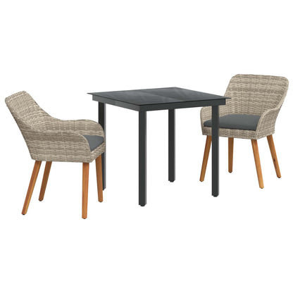 Set da Pranzo per Giardino 3 pcs Grigio chiaro polyrattan | homemem39