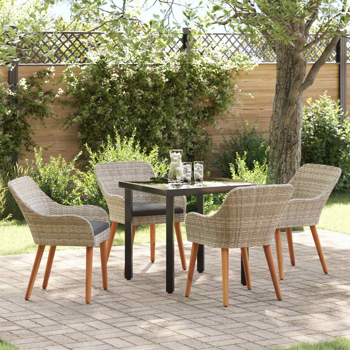 Set da Pranzo per Giardino 5 pcs Grigio chiaro polyrattan | homemem39