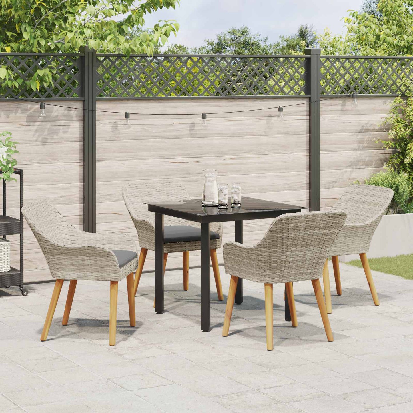 Set da Pranzo per Giardino 5 pcs Grigio chiaro polyrattan | homemem39
