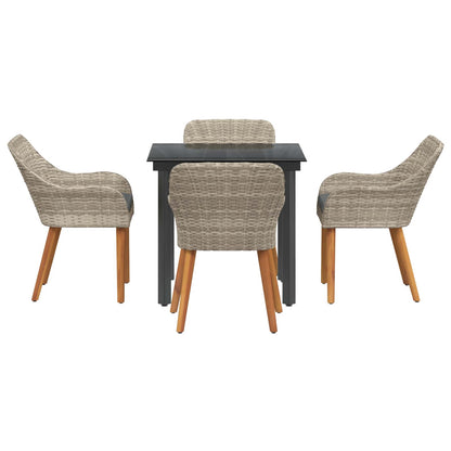 Set da Pranzo per Giardino 5 pcs Grigio chiaro polyrattan