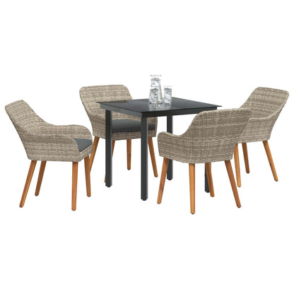 Set da Pranzo per Giardino 5 pcs Grigio chiaro polyrattan