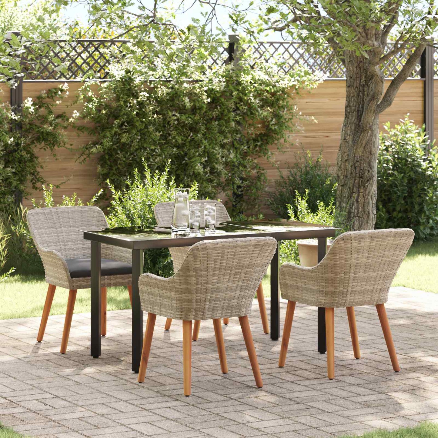 Set da Pranzo per Giardino 5 pcs Grigio chiaro polyrattan | homemem39