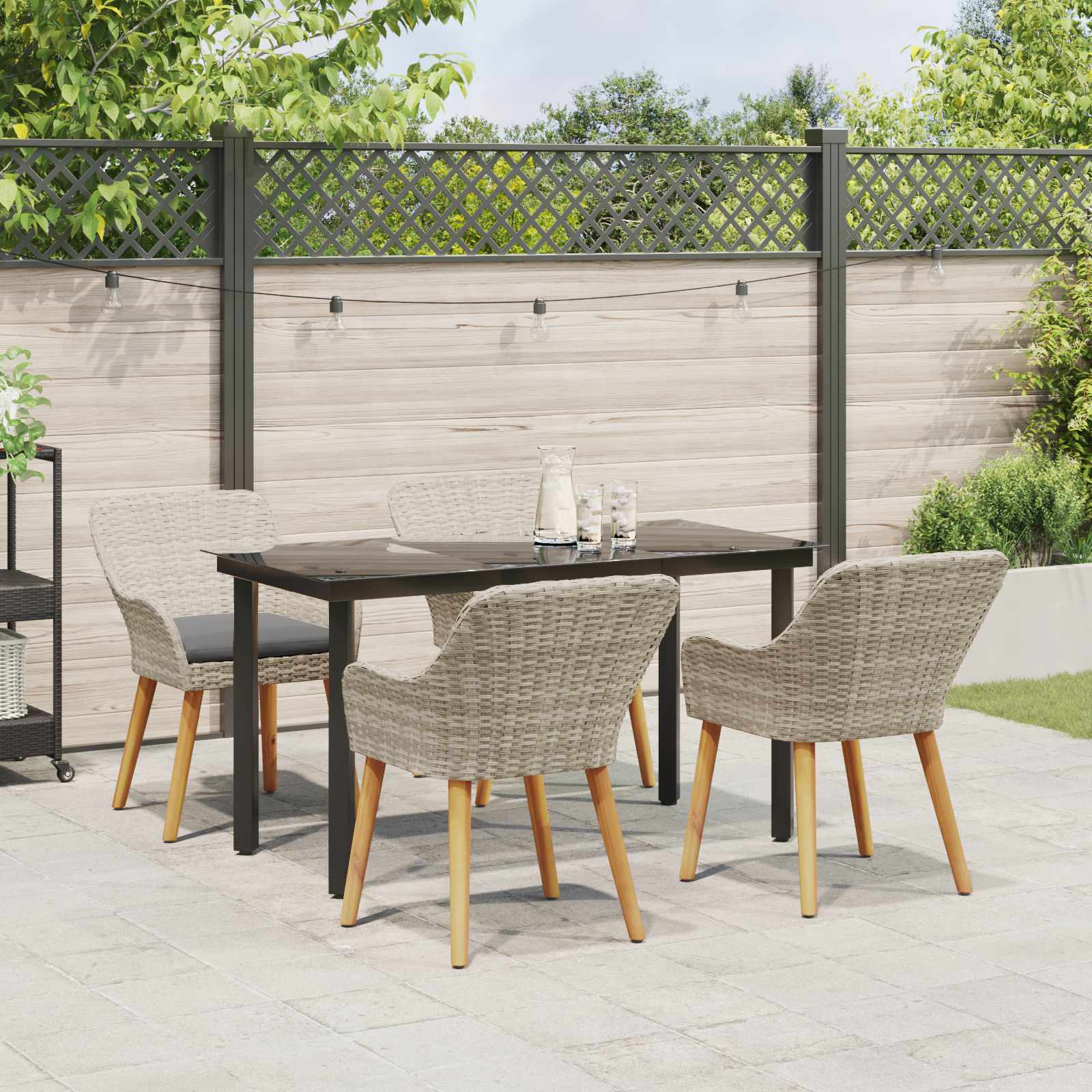 Set da Pranzo per Giardino 5 pcs Grigio chiaro polyrattan | homemem39