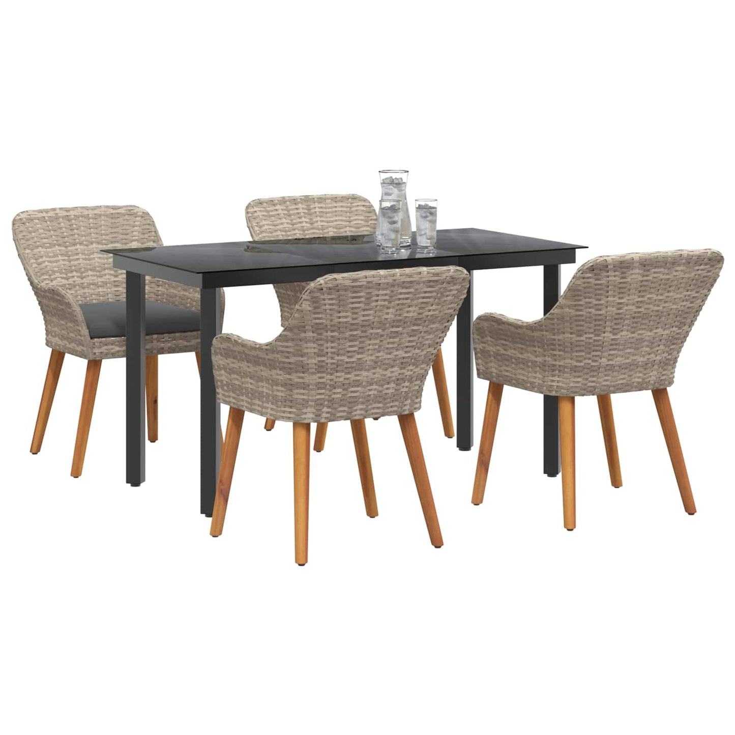 Set da Pranzo per Giardino 5 pcs Grigio chiaro polyrattan | homemem39