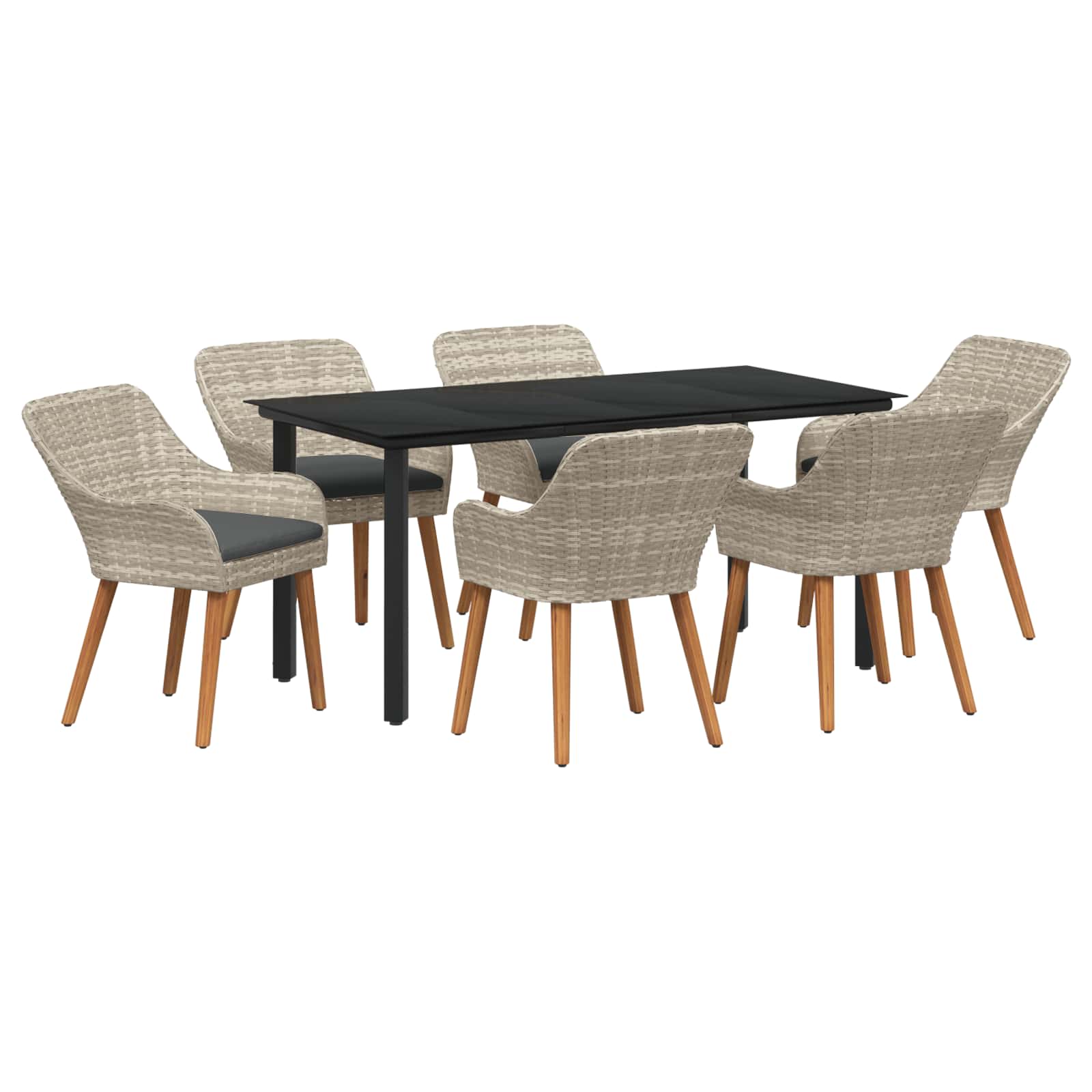 Set da Pranzo per Giardino 7 pcs Grigio chiaro polyrattan | homemem39