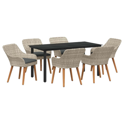 Set da Pranzo per Giardino 7 pcs Grigio chiaro polyrattan | homemem39