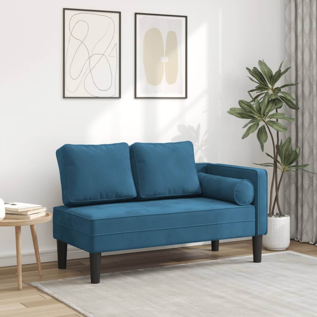 Chaiselongue mit blauen Samtkissen