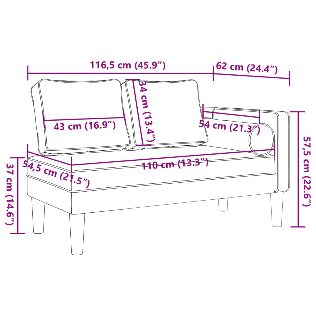 Chaiselongue mit hellgrauen Samtkissen