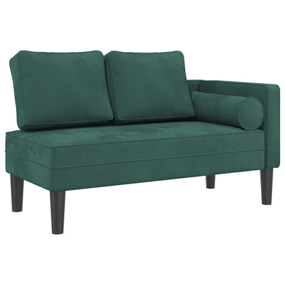 Chaise Longue con Cuscini Verde Scuro in Velluto