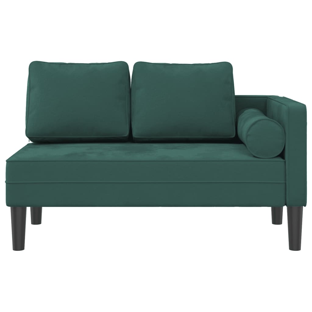 Chaise Longue con Cuscini Verde Scuro in Velluto