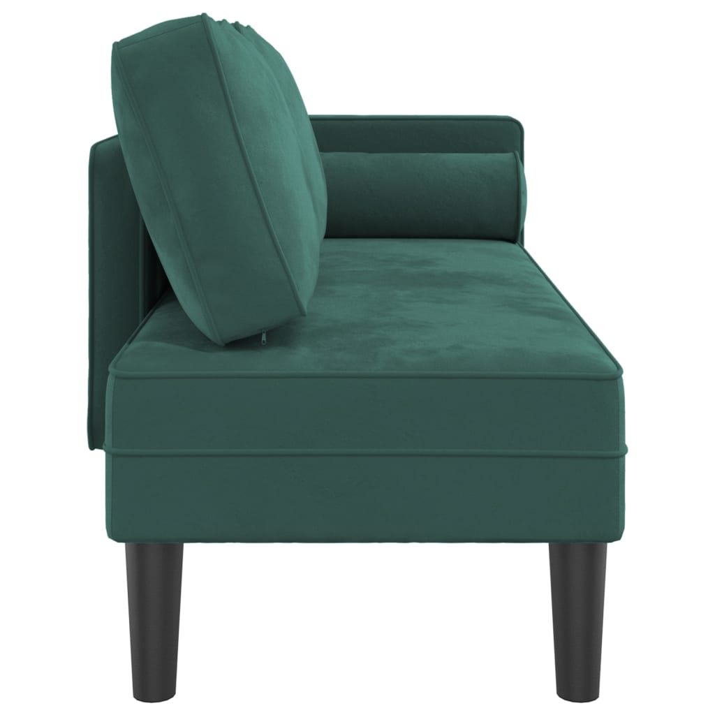 Chaise Longue con Cuscini Verde Scuro in Velluto