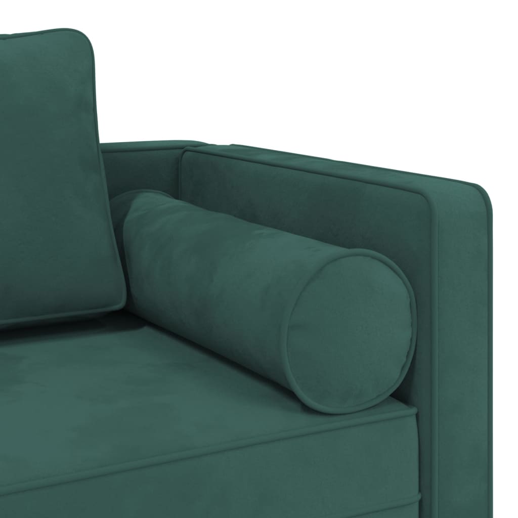 Chaise Longue con Cuscini Verde Scuro in Velluto