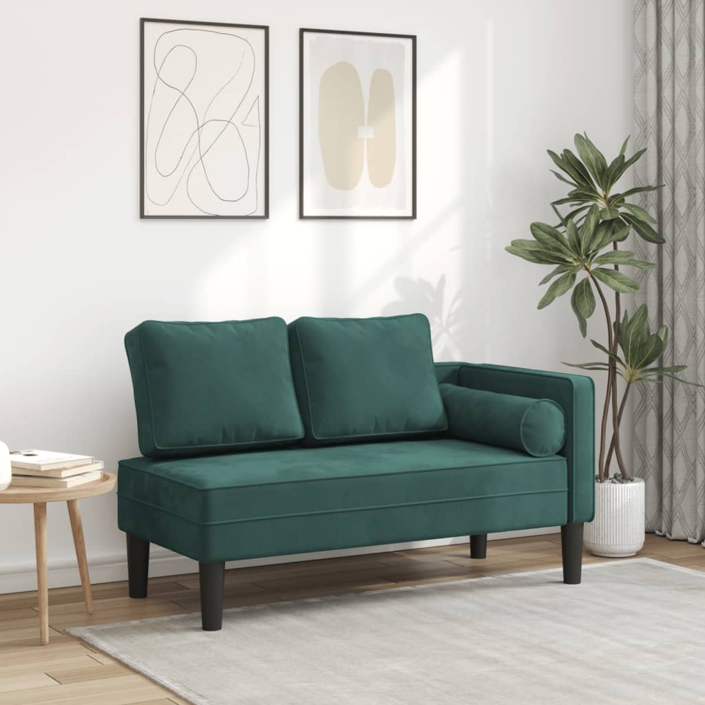 Chaise Longue con Cuscini Verde Scuro in Velluto