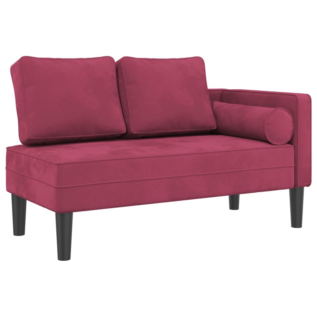 Chaise Lounge con Cuscini Rosso Vino in Velluto