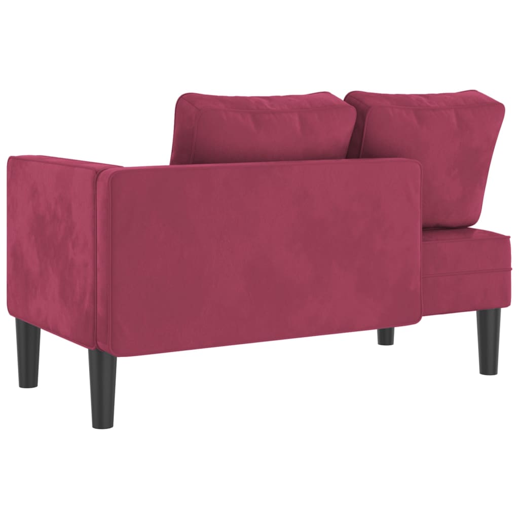 Chaise Lounge con Cuscini Rosso Vino in Velluto