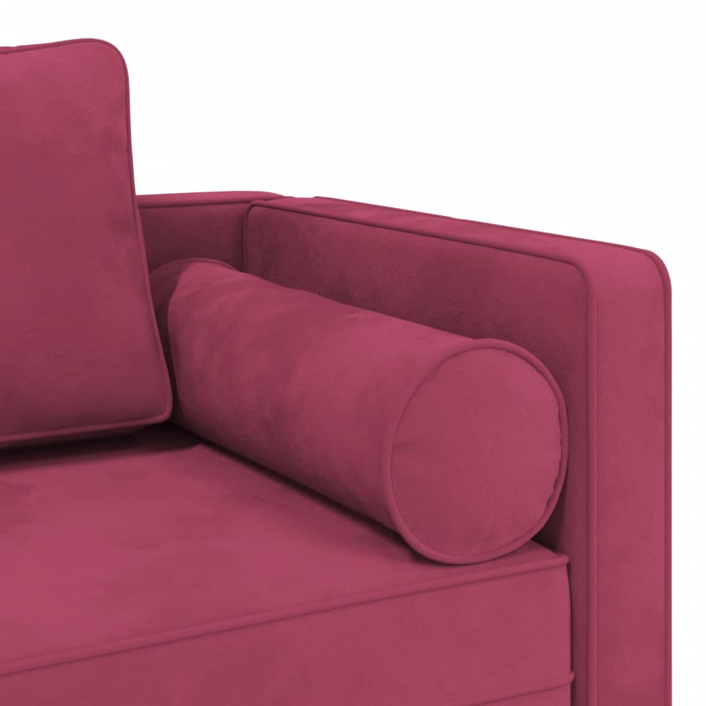 Chaise Lounge con Cuscini Rosso Vino in Velluto