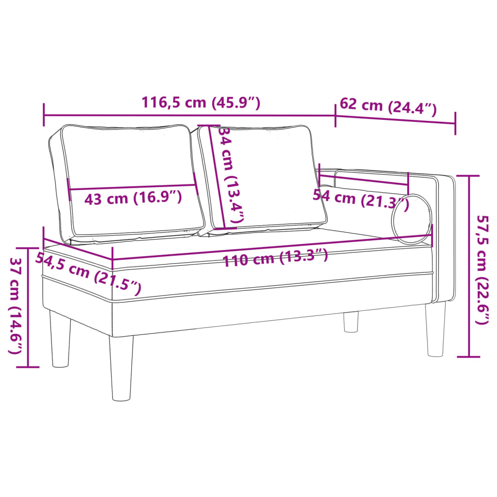 Chaise Lounge con Cuscini Rosso Vino in Velluto