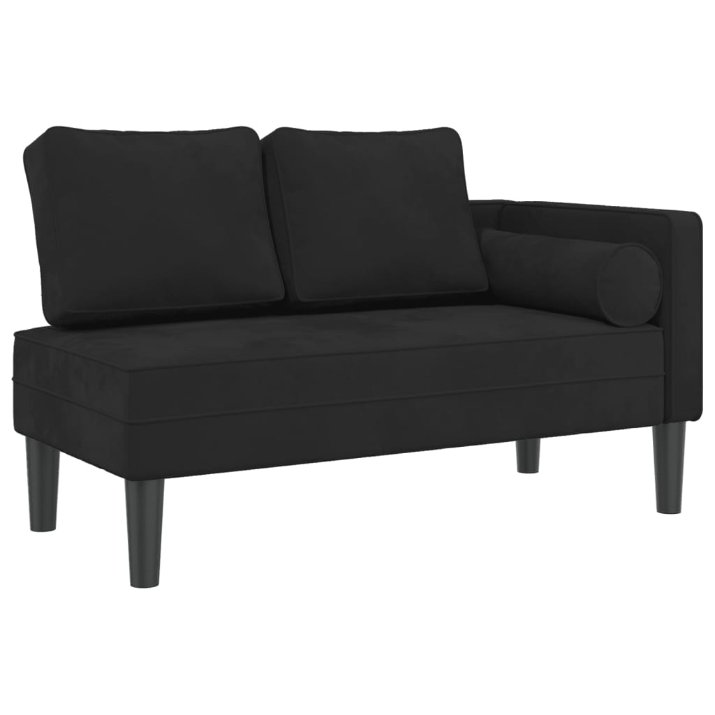 Chaise Lounge con Cuscini Nero in Velluto