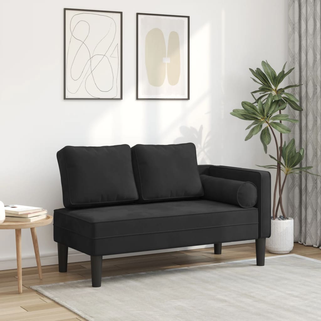 Chaise Lounge con Cuscini Nero in Velluto | homemem39