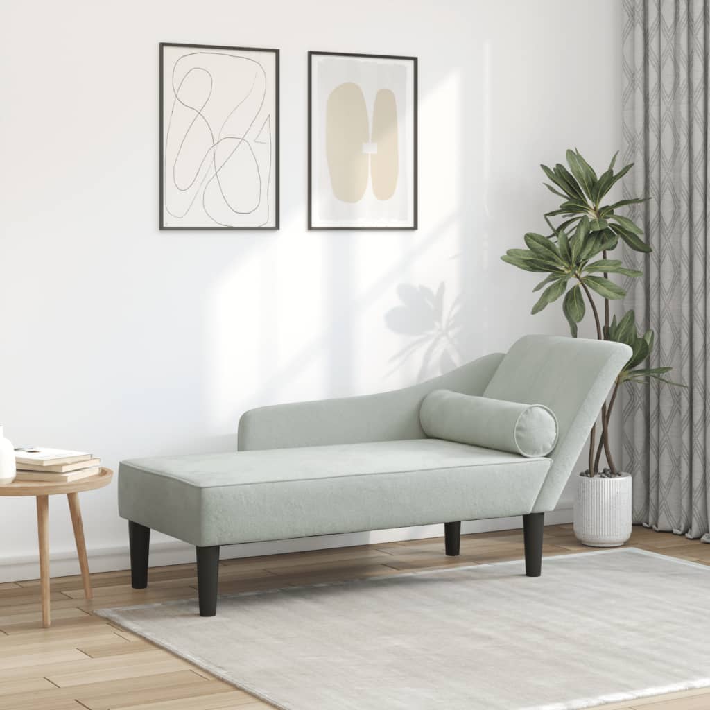 Chaise Longue con Cuscini Grigio Chiaro in Velluto - homemem39