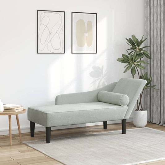 Chaise Longue con Cuscini Grigio Chiaro in Velluto - homemem39