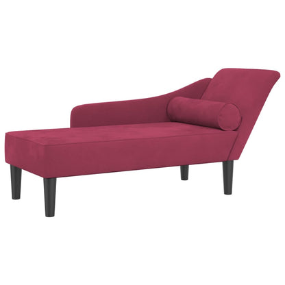 Chaise Lounge con Cuscini Rosso Vino in Velluto