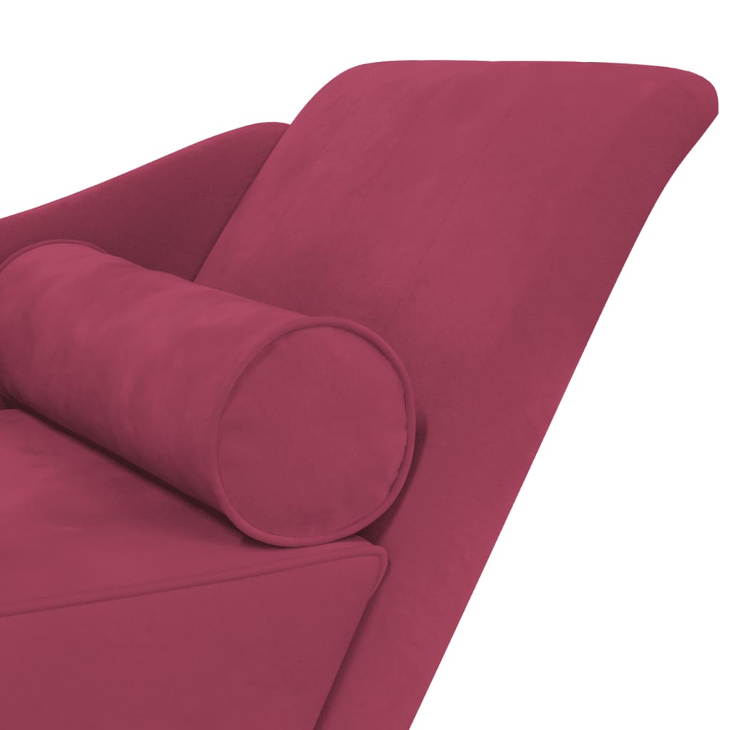Chaise Lounge con Cuscini Rosso Vino in Velluto