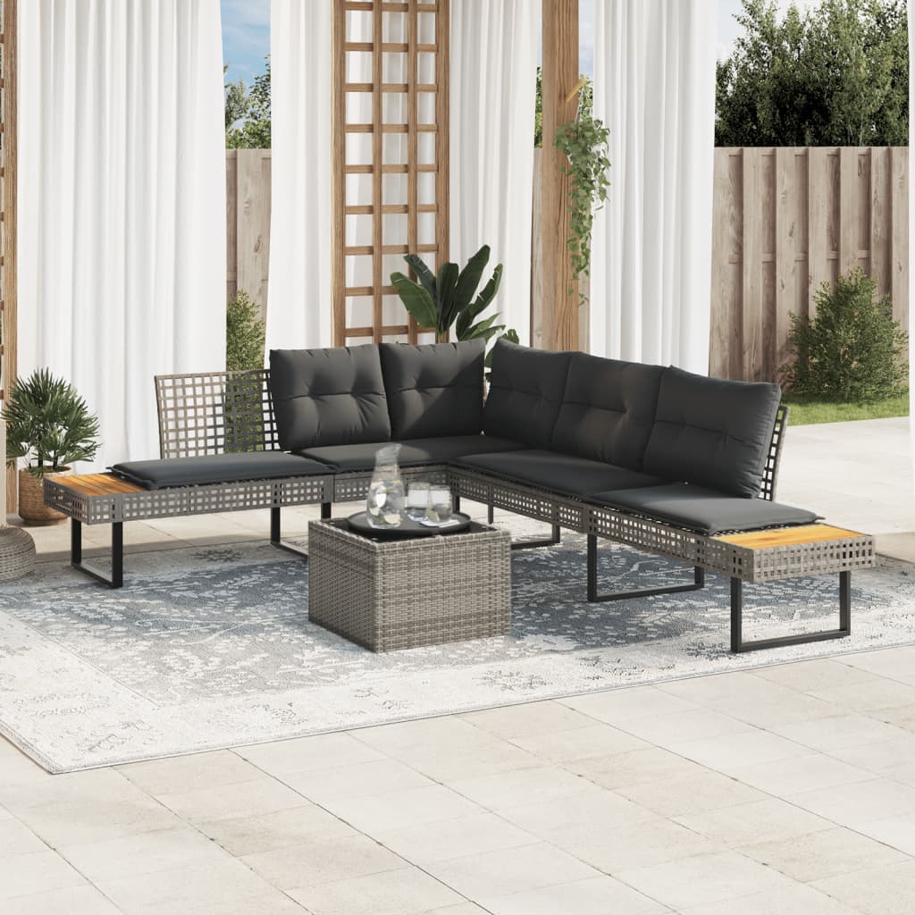 Set Divani da Giardino 2 pz con Cuscini Grigio Polyrattan Vetro | homemem39
