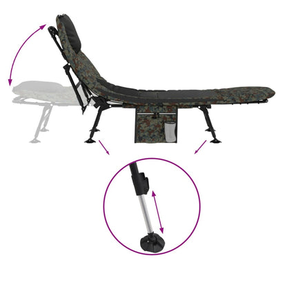 Fishing Bed with Adjustable Anti-Mud Legs and Folding in Camouflage