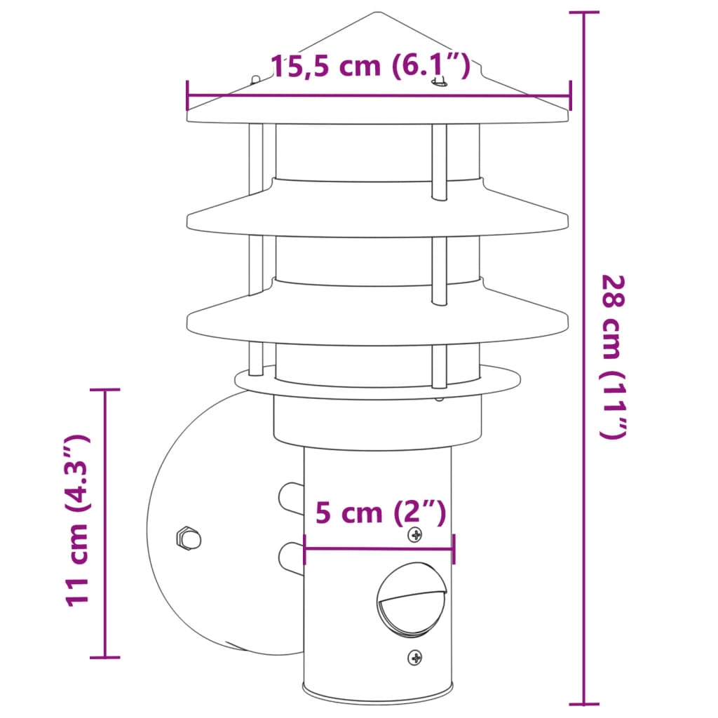 Applique per Esterno con Sensore Argento in Acciaio Inox