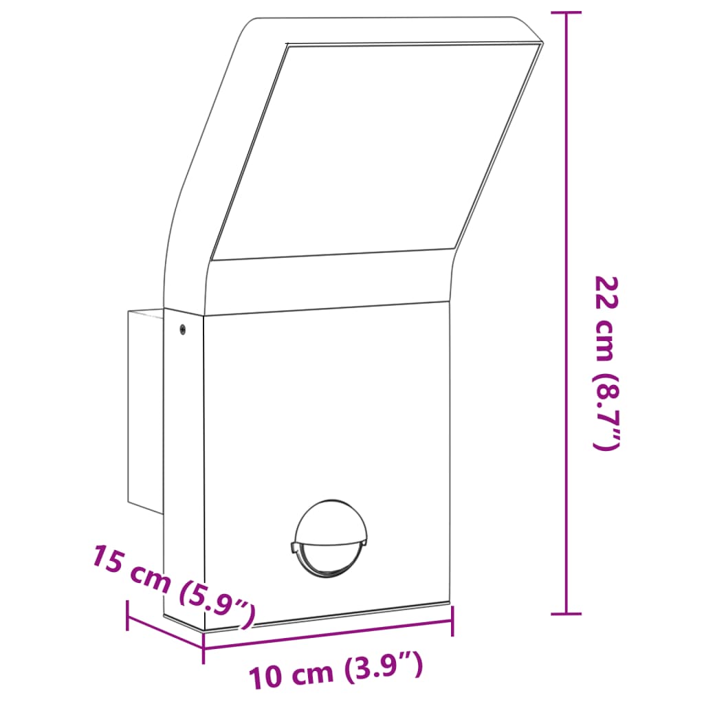 Wall Lamp with LED and Sensor 2 pcs Black in Die Cast Aluminium